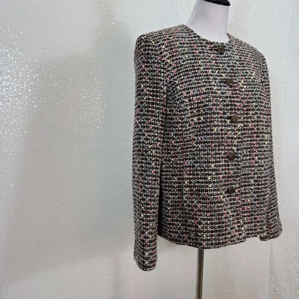 Koret Petite Tweed Blazer Jacket 14P Multicolor Pastel Bouclé Lined Career Coat - Picture 8 of 13